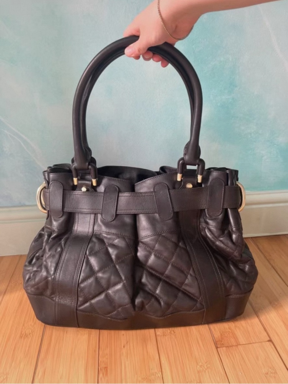 Authentic Burberry Dark Brown Quilted Leather Handbag w/ Dust Bag - Picture 2 of 11